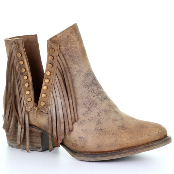 CIRCLE G WOMEN'S BROWN STUDDED FRINGE BOOTIES - Picture 3 of 5